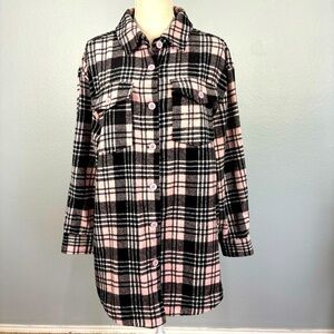 YMI With Love Plaid Oversized Shacket Pink Black M Soft Cozy